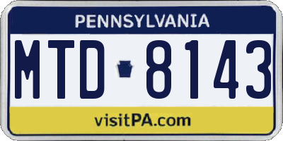 PA license plate MTD8143
