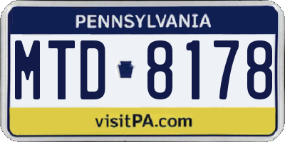 PA license plate MTD8178
