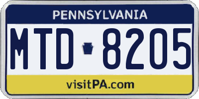 PA license plate MTD8205