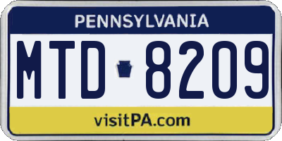 PA license plate MTD8209