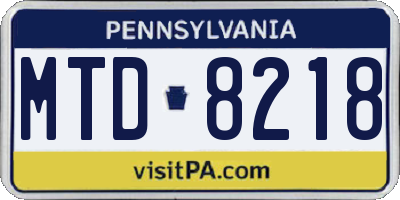 PA license plate MTD8218