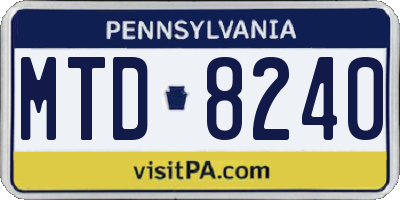 PA license plate MTD8240