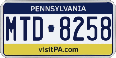 PA license plate MTD8258