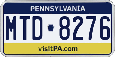 PA license plate MTD8276