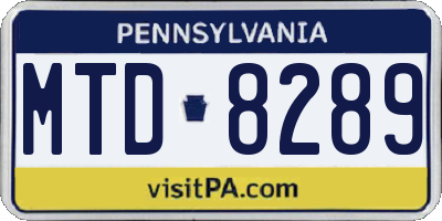 PA license plate MTD8289