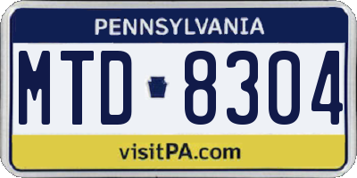 PA license plate MTD8304