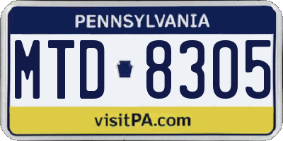 PA license plate MTD8305