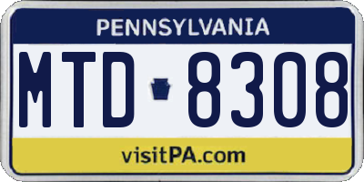 PA license plate MTD8308