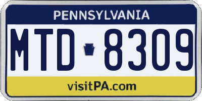 PA license plate MTD8309
