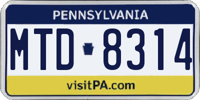 PA license plate MTD8314