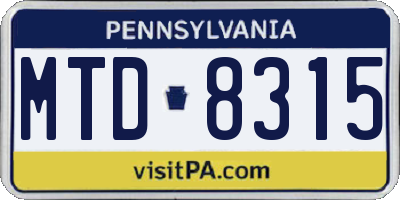 PA license plate MTD8315