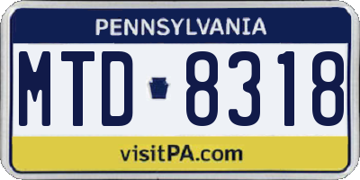 PA license plate MTD8318