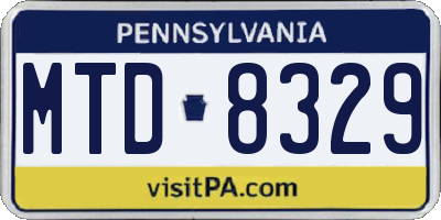 PA license plate MTD8329