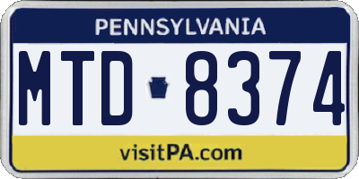 PA license plate MTD8374