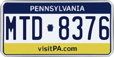 PA license plate MTD8376