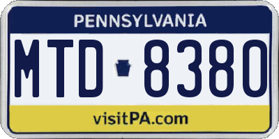 PA license plate MTD8380