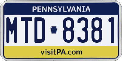 PA license plate MTD8381