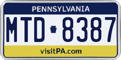PA license plate MTD8387