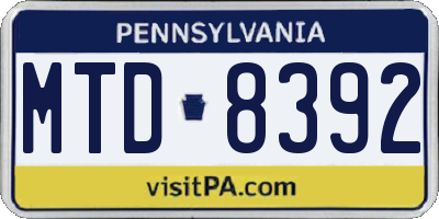 PA license plate MTD8392