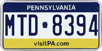 PA license plate MTD8394