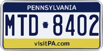 PA license plate MTD8402
