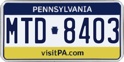 PA license plate MTD8403