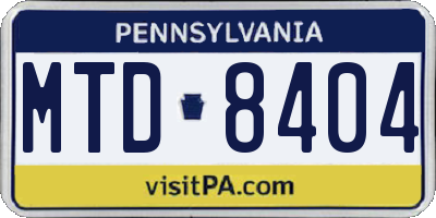 PA license plate MTD8404