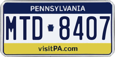 PA license plate MTD8407