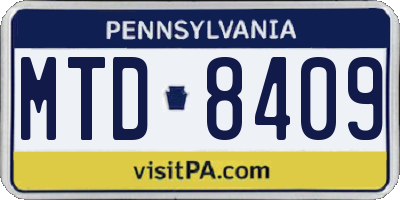 PA license plate MTD8409