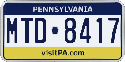 PA license plate MTD8417