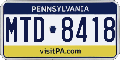 PA license plate MTD8418