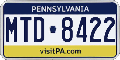 PA license plate MTD8422