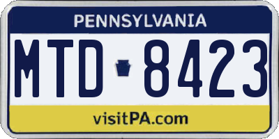 PA license plate MTD8423