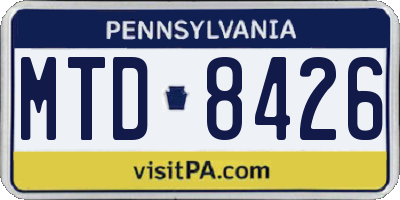 PA license plate MTD8426