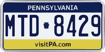 PA license plate MTD8429