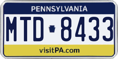PA license plate MTD8433