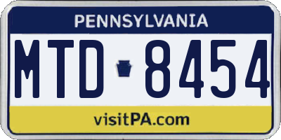 PA license plate MTD8454