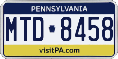 PA license plate MTD8458