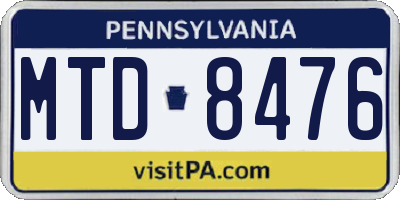 PA license plate MTD8476
