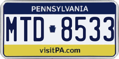 PA license plate MTD8533