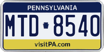 PA license plate MTD8540