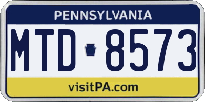 PA license plate MTD8573