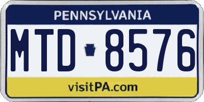 PA license plate MTD8576