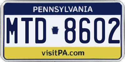 PA license plate MTD8602