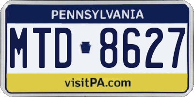 PA license plate MTD8627