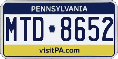 PA license plate MTD8652
