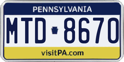 PA license plate MTD8670