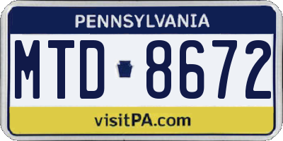 PA license plate MTD8672