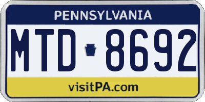 PA license plate MTD8692