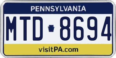 PA license plate MTD8694